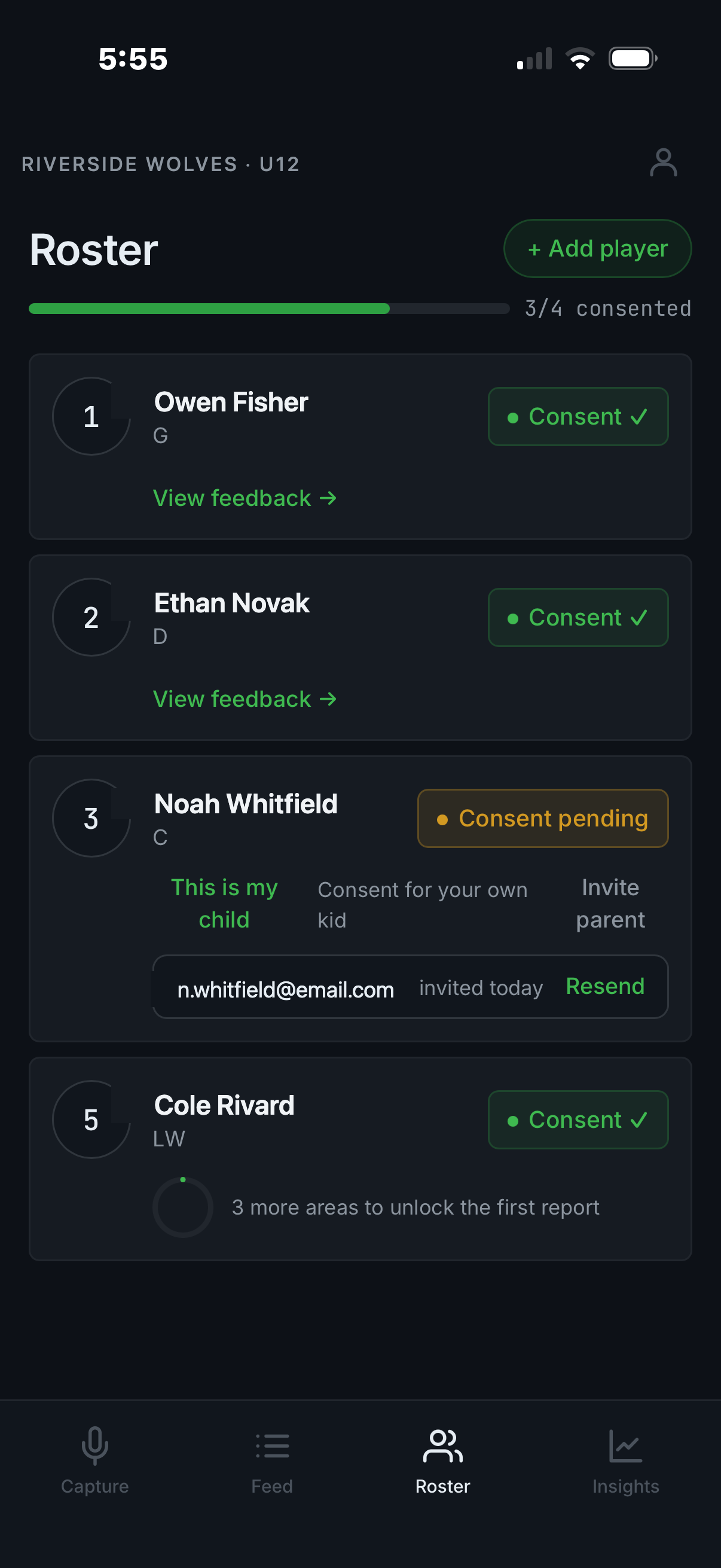Roster with consent tracking